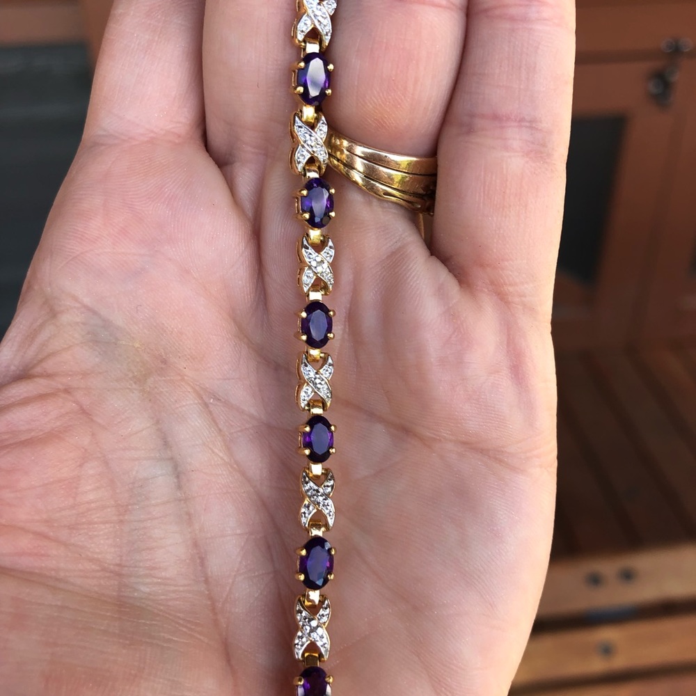 Amythyst & Gold Plate Bracelet February Birthstone Valentine’s Day Gift